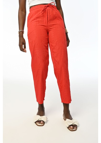 Kadın Desenli Beli Lastikli Rahat Kalıp Pantolon