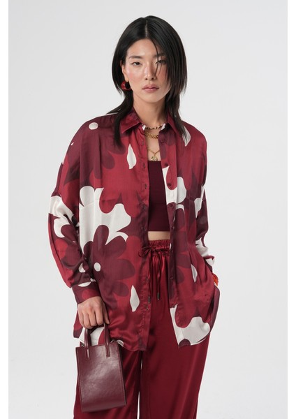 Kadın Çiçek Desenli Oversize Gömlek