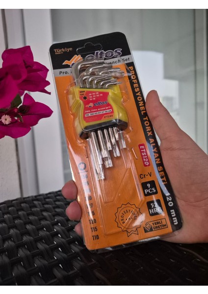 9 Parça Torx Alyan Seti 120 mm | Cr-V Krom Vanadyum Çelik | Profesyonel L Tipi Anahtar Seti – Yerli Üretim