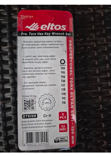 9 Parça Torx Alyan Seti 120 mm | Cr-V Krom Vanadyum Çelik | Profesyonel L Tipi Anahtar Seti – Yerli Üretim modelleri