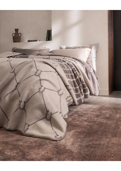 Maroux Çift Kişilik Jakarlı Pamuklu Battaniye - Bej/vizon modelleri