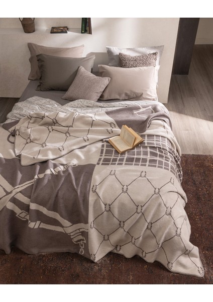 Maroux Çift Kişilik Jakarlı Pamuklu Battaniye - Bej/vizon fırsatları