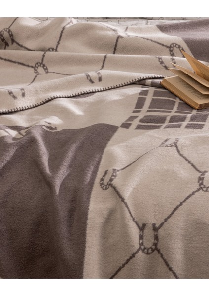 Maroux Çift Kişilik Jakarlı Pamuklu Battaniye - Bej/vizon indirimleri