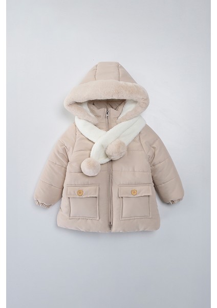 Su ve Rüzgar Geçiemez Kapüşonlu Şişme Peluş Kışlık Kız Çocuk Mont 2-6 Yaş 50328