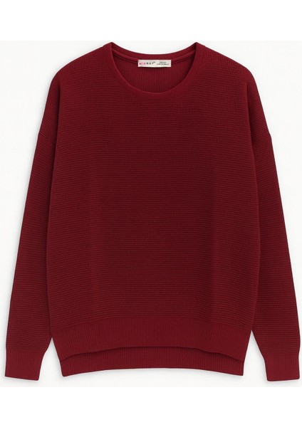 6183 Kadın Nopeli Oversize Triko Ince Kazak Bordo