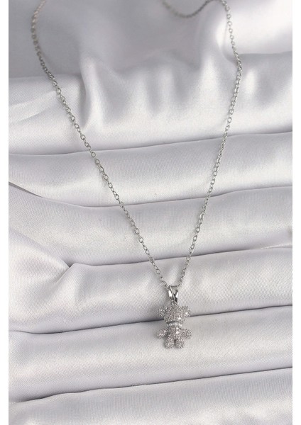 316L Çelik Gümüş Renk Zincir Zirkon Taşlı Ayıcık Figür Kadın Kolye fiyatları