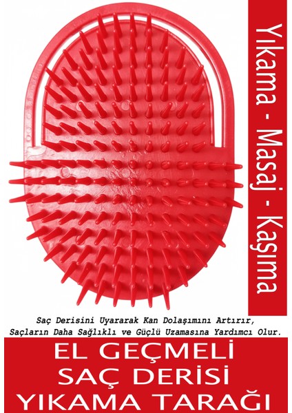 El Geçmeli Saç Derisi Yıkama Tarağı - Masaj ve Kaşıma Tarağ