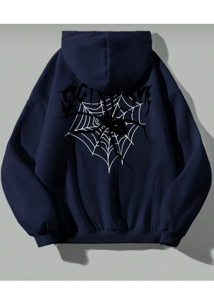 Punıx Büyük Beden Özel Üretim Kapüşonlu Scream Spider Sırt Baskılı %100 Pamuk Oversize Erkek Sweatshırt