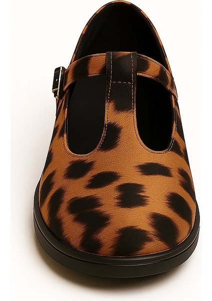 Leopar Hakiki Deri Ortopedik Termo Kaymaz Taban Kız Çocuk Babet