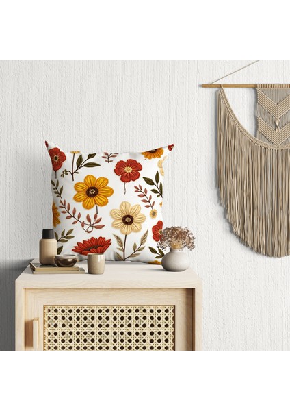 2 Li Kombin Punch Nakış Görünümlü Çiçek Desen Dijital Baskılı Kırlent Kılıfı fiyatları