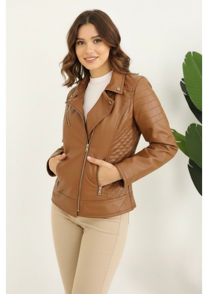 Polar Astarlı Yeni Sezon Kadın Deri Mont KS2565 Taba - 42 modelleri