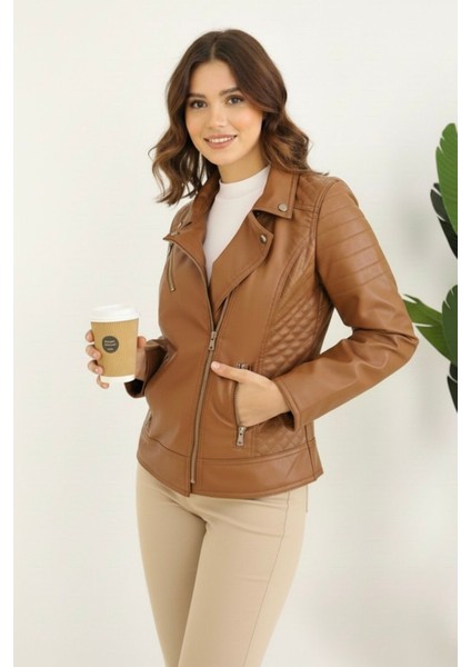 Polar Astarlı Yeni Sezon Kadın Deri Mont KS2565 Taba - 42