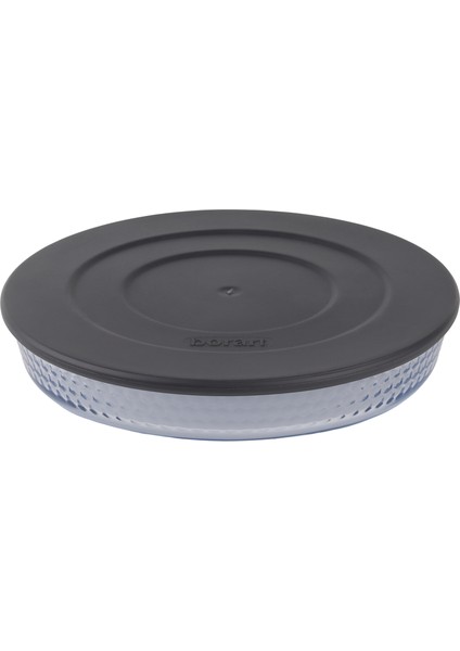 Antrasit Plastik Kapaklı Petek Desenli Yuvarlak Küçük Cam Tepsi