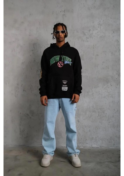 Erkek Baskılı Kapüşonlu Sweatshirt - Siyah fiyatları
