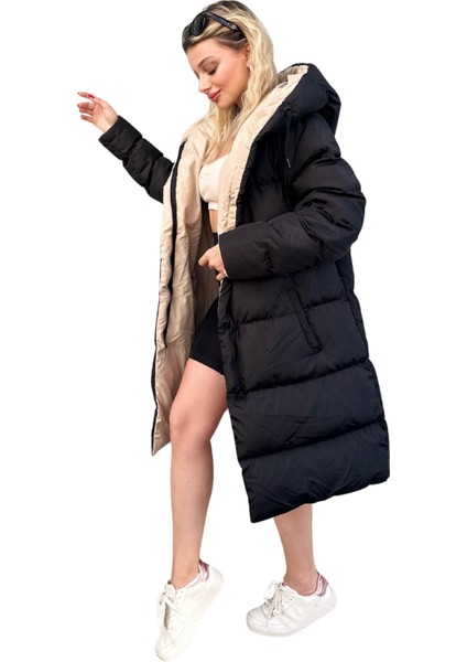 Oversize Çift Taraflı Uzun Şişme Mont
