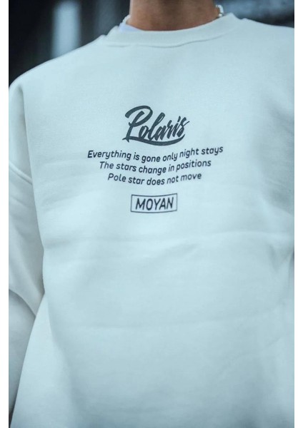 Kışlık Bisiklet Yaka Ön ve Arka Baskılı Sweatshirt - Beyaz fiyatları