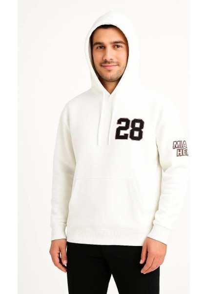 Erkek Kapşonlu Sweatshirt – Üç Iplik Şardonlu Kumaş, Oversize Fit, Ön & Arka Baskılı, Kanguru Cepli, Kışlık Rahat Hoodie - Beyaz fiyatları