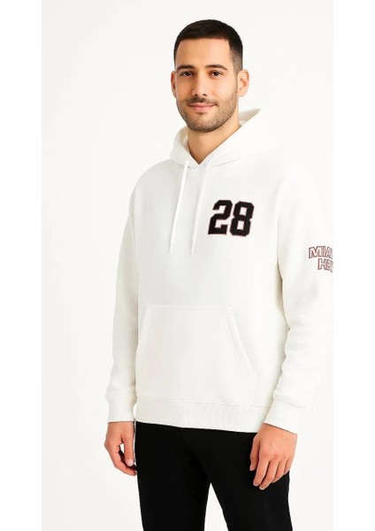 Erkek Kapşonlu Sweatshirt – Üç Iplik Şardonlu Kumaş, Oversize Fit, Ön & Arka Baskılı, Kanguru Cepli, Kışlık Rahat Hoodie - Beyaz modelleri