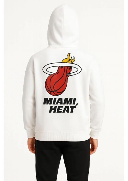 Erkek Kapşonlu Sweatshirt – Üç Iplik Şardonlu Kumaş, Oversize Fit, Ön & Arka Baskılı, Kanguru Cepli, Kışlık Rahat Hoodie - Beyaz fırsatları