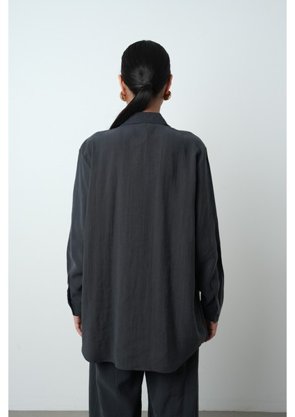 Kadın Önü Taş Işlemeli Düz Renk Oversize Gömlek indirimleri