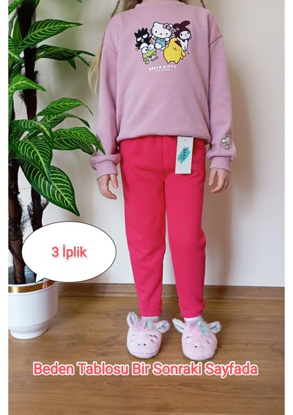 Çocuk Fuşya Kışlık Şardonlu 3 Iplik Paçası Lastikli Eşofman Altı