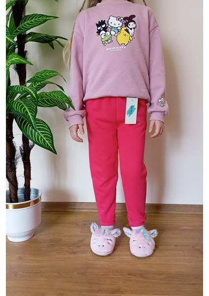 Çocuk Fuşya Kışlık Şardonlu 3 Iplik Paçası Lastikli Eşofman Altı modelleri