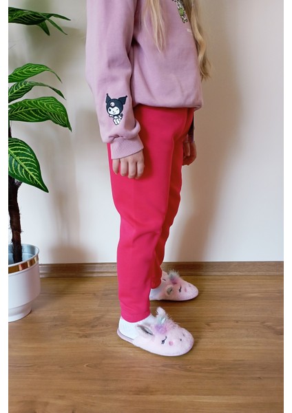 Çocuk Fuşya Kışlık Şardonlu 3 Iplik Paçası Lastikli Eşofman Altı fırsatları