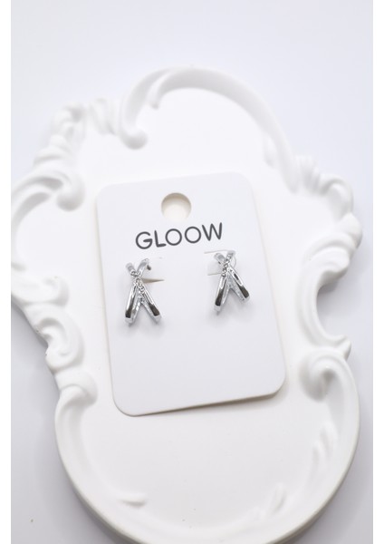 Kadın Küpe Eğim Zirkon Taş Çarpı Model 2cm Küpe