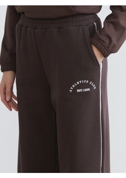 Xsıde Kahverengi Beli Lastikli Baskılı Kadın Kalın Eşofman Altı modelleri