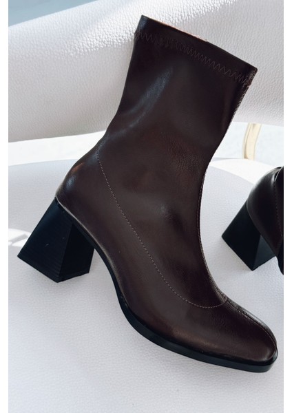 Relino Kadın Topuklu Steç Bot Acıkahve Mat Deri fiyatları