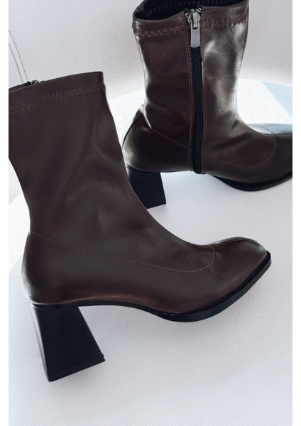 Relino Kadın Topuklu Steç Bot Acıkahve Mat Deri modelleri