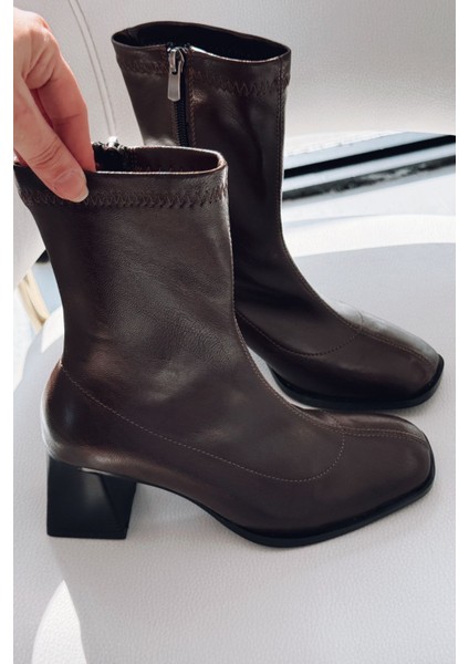 Relino Kadın Topuklu Steç Bot Acıkahve Mat Deri fırsatları