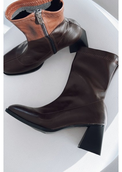 Relino Kadın Topuklu Steç Bot Acıkahve Mat Deri indirimleri