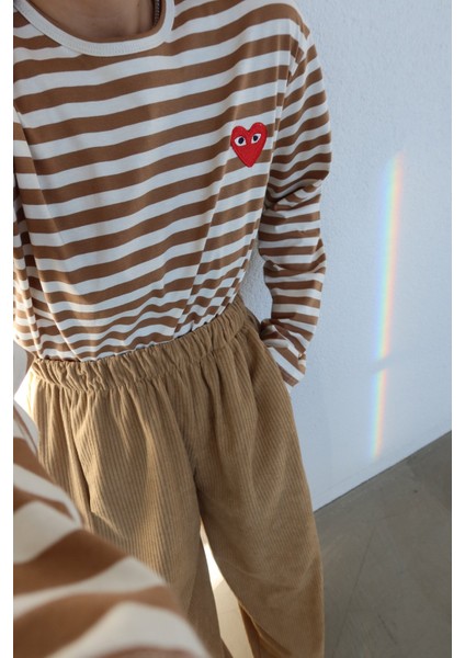 Kalp Işlemeli Çizgili Uzun Kollu Sweat modelleri