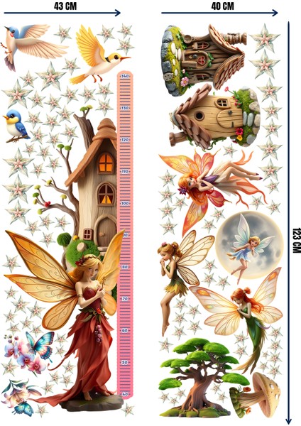 Peri Temalı Boy Ölçerli Duvar Sticker Seti - Mat, Sökülebilir, Çocuk Odası Dekoru fırsatları