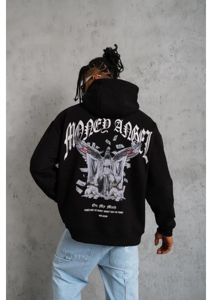 Erkek Kordon Ipli Baskılı Kapüşonlu Sweatshirt - Siyah fiyatları