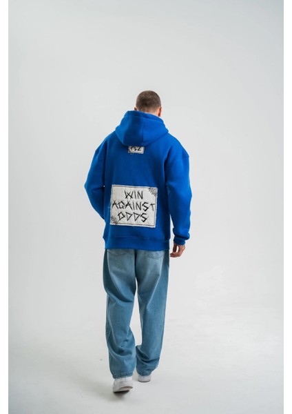 Unisex Kapşonlu Uzun Kol Patchli Nakışlı Sweatshirt - Mavi fırsatları