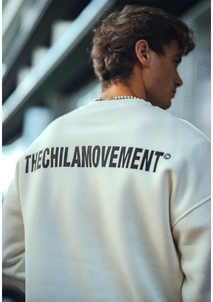 Kışlık Bisiklet Yaka Oversize Baskılı Sweatshirt - Beyaz