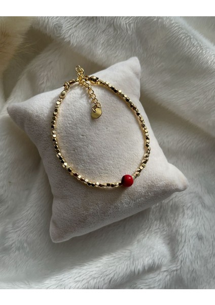 Mercan Taşı Altın Kaplama Küp Dorika Bileklik