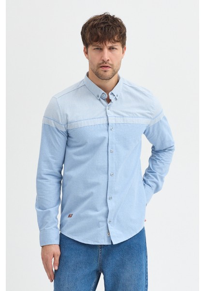 Premium Slim Fit Yün Karışımlı Kontrast Parçalı Uzun Kollu Gömlek modelleri