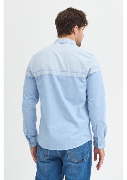 Premium Slim Fit Yün Karışımlı Kontrast Parçalı Uzun Kollu Gömlek