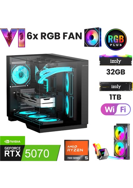 Elite X4 Ryzen 7600X 32GB Ddr5 Ram 1tb M.2 SSD RTX5070 12GB 240MM Rgb Sıvı Soğutma Oyuncu Masaüstü Bilgisayarı