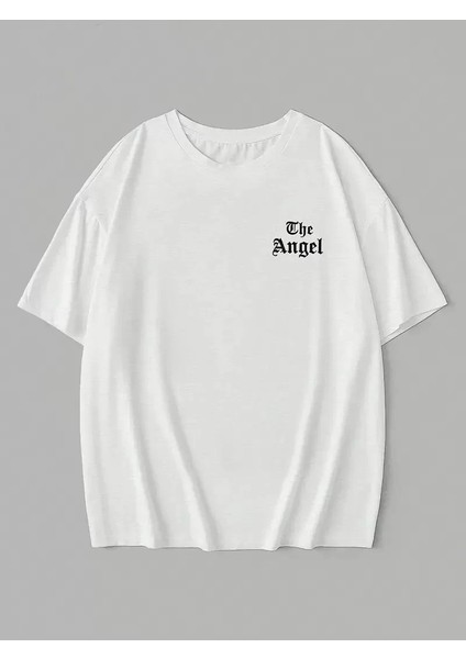 20/1 Penye Compack Dark Angel Baskılı Oversize Kısa Kol Yazlık T-Shirt- Beyaz fiyatları