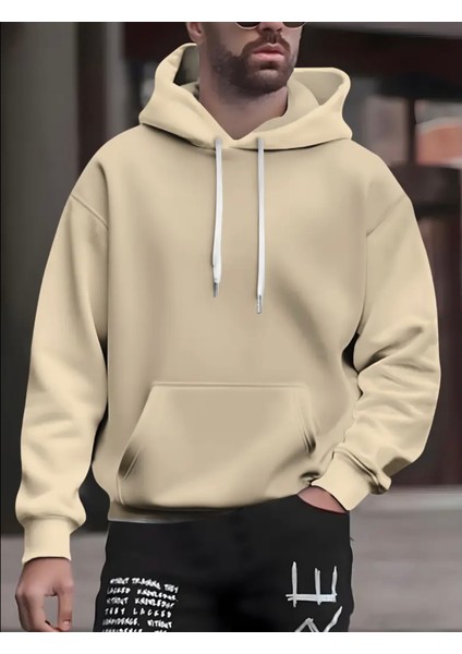 Punıx Büyük Beden Özel Tasarım Kapüşonlu Düz Renk %100 Pamuk 3 Iplik Casual Erkek Sweatshırt
