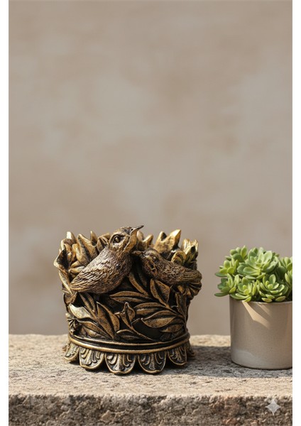 Dekoratif Polyester Kuşlu Şamdan Mumluk Gold Eskitme 11X11X10 cm fiyatları