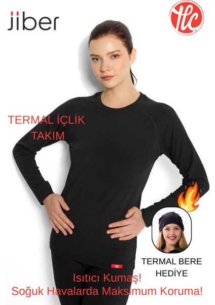 Kadın Yuvarlak Yaka Nem ve Koku Yapmaz Isıtıcılı Termal Alt Üst Set Içlik Takım (Termal Bere Hediye)