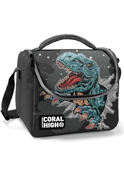 High Erkek Okul Okul Beslenme Çantası - Siyah Gri Dinazor - Termal Astarlı