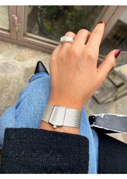 Kadın Gümüş Trabzon 11 Sıra Hasır Bileklik ve Yüzük