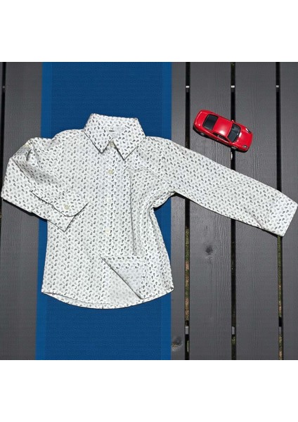Desenli Yakalı Uzun Kol Poplin Gömlek - RN25GML-GRI-9 Yaş Gri