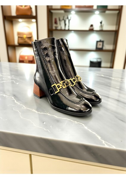 D25KB-8270 Siyah Rugan Hakiki Deri Tam Ortopedik Günlük Kadın Bot